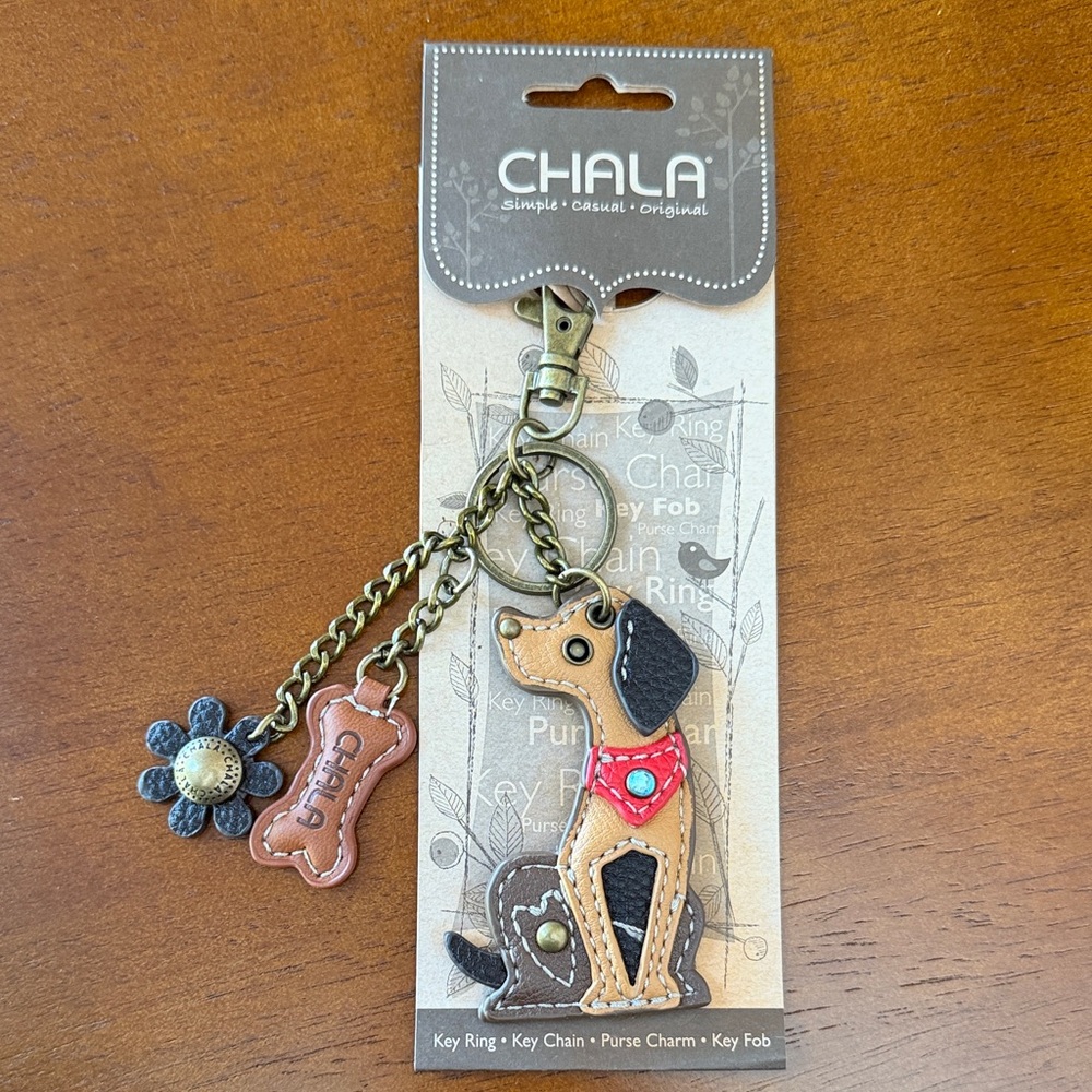 Chala Brown & Black Dog Keychain with Red Bandana Charm